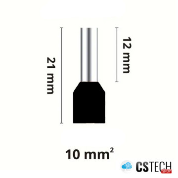 Pini terminali 10mm² pentru conductori, negru, punga 500 bucăți